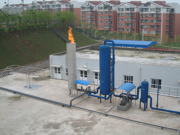 BIOTAN biogas flare and gas-handling installation at a wastewater treatment facility